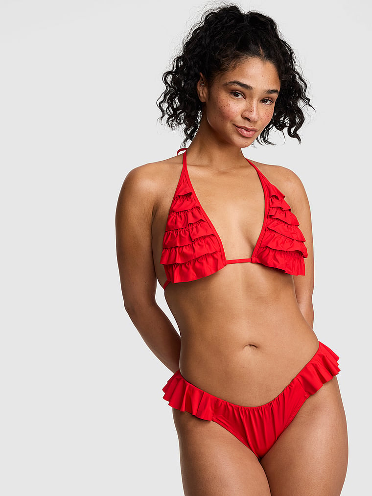 PINK SWIM Ruﬄe Itsy Bikini Bottom, Bright Vermillion, onModelBack, 2 of 3