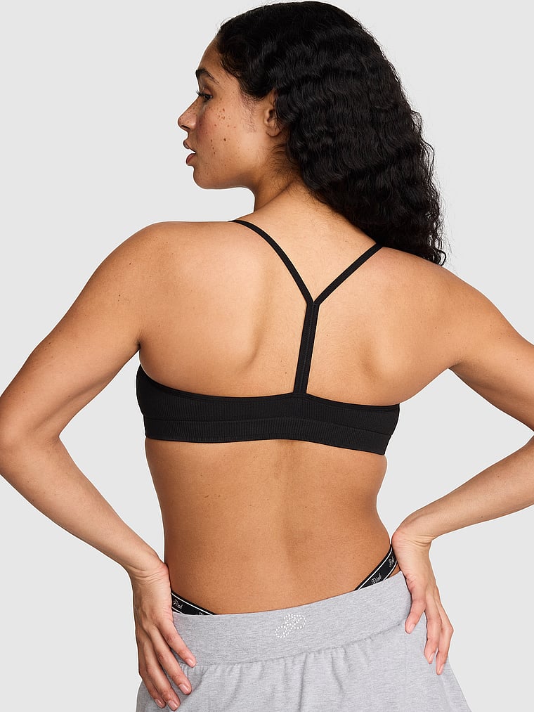 PINK AnyWear Low-Scoop Racerback Bra, Black, onModelBack, 2 of 3