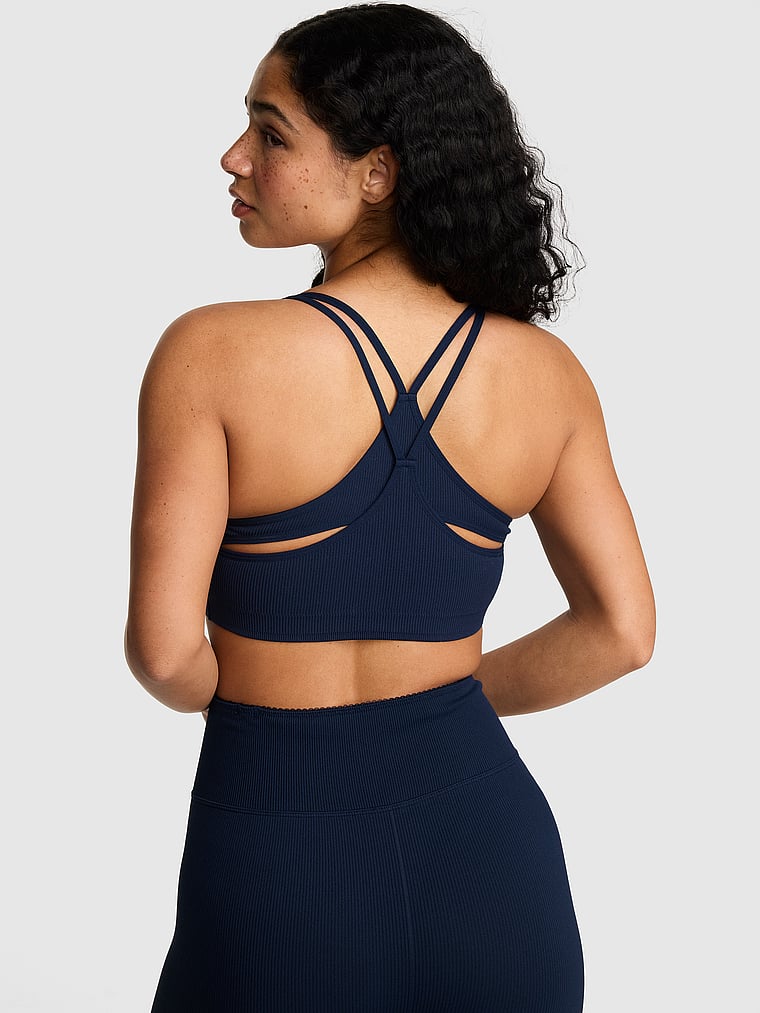 PINK AnyWear Strappy Sports Bra, Noir Navy, onModelBack, 2 of 3