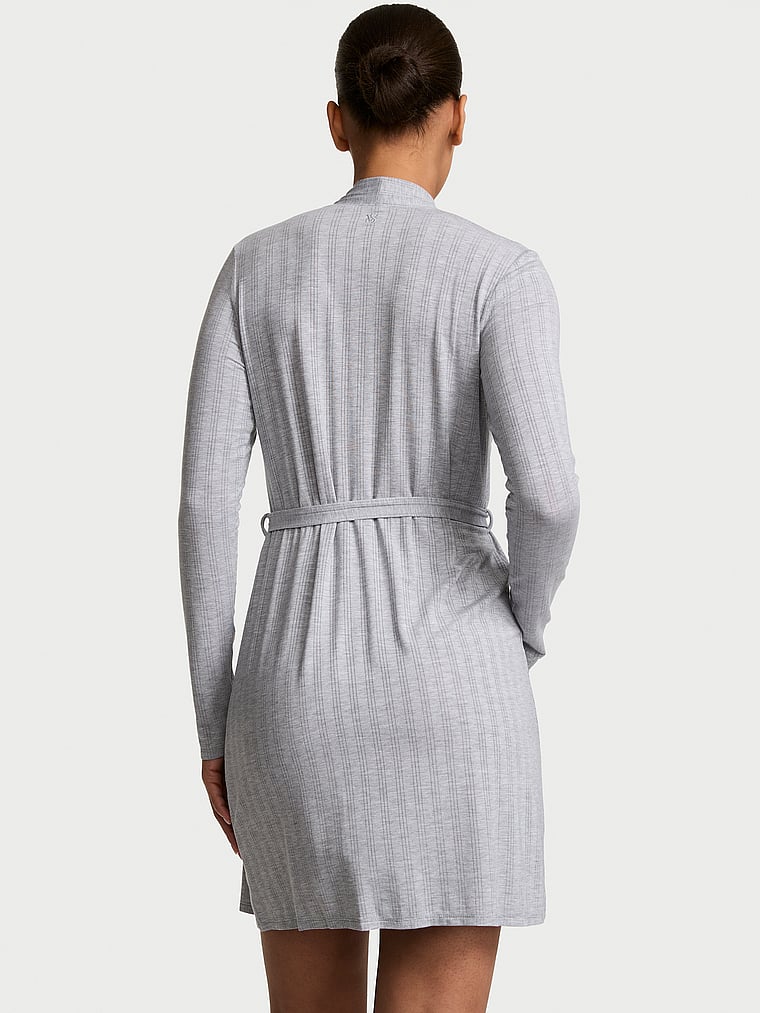 Victoria's Secret, Victoria's Secret SoSoft™ Modal Ultra-Fine Short Robe, Medium Heather Grey, onModelBack, 2 of 3 Nisaa is 5'9" or 175cm and wears Small