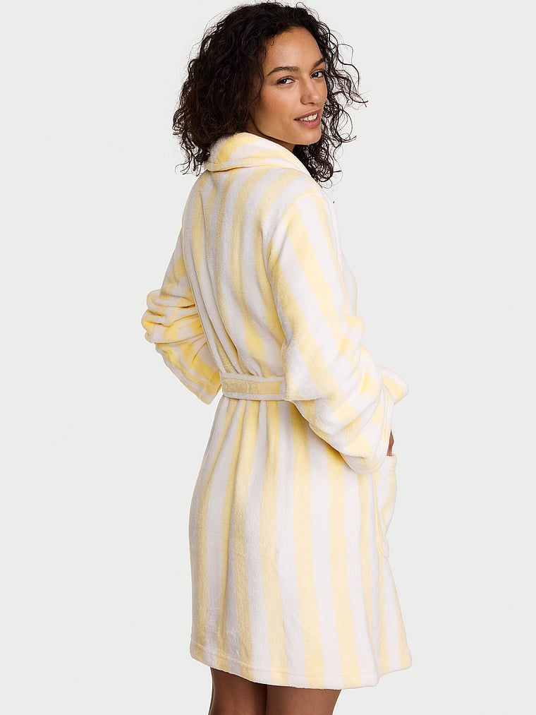 Victoria's Secret, Victoria's Secret Cozy Plush Robe, Sunny Honey Stripes, onModelBack, 4 of 4 Nikita  is 5'10" and wears Small