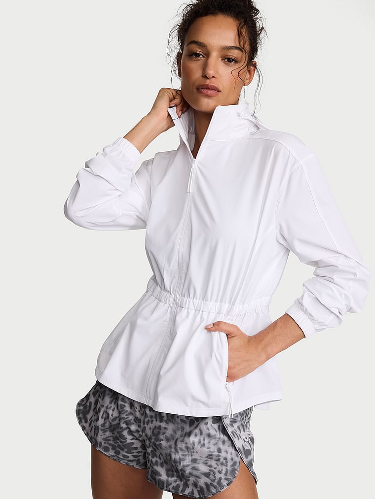Victoria's Secret, VSX VSX ActiveFlex Cinched Full-Zip Jacket, VS White, onModelSide, 3 of 5