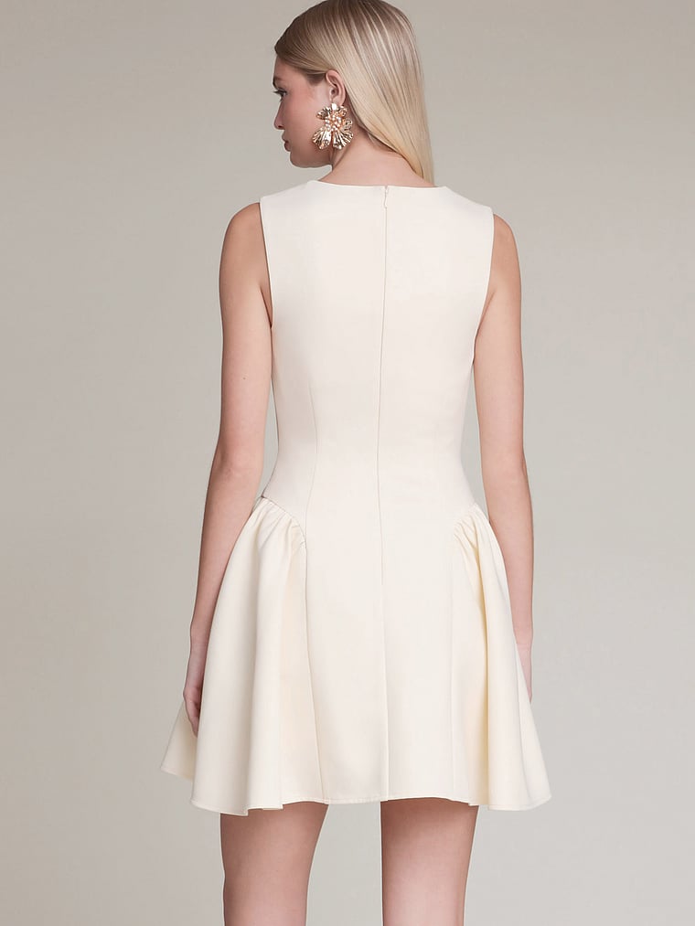 Victoria's Secret, Avec Les Filles Sculpted Flounce Mini Dress, Buttercream, onModelBack, 2 of 4