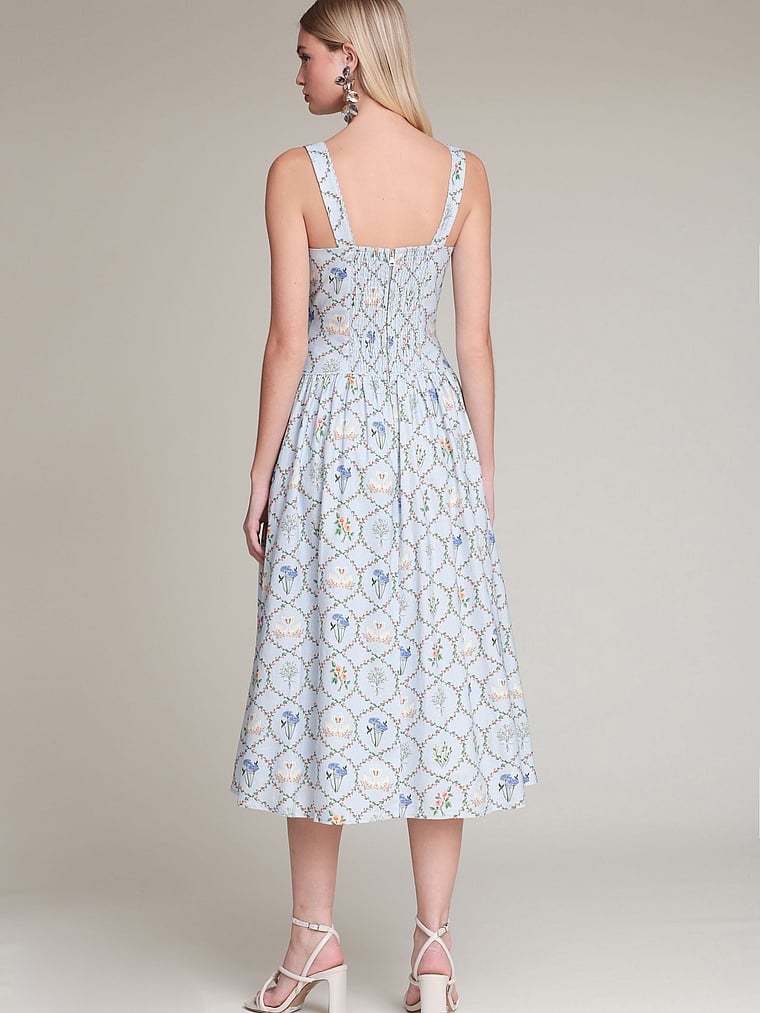 Victoria's Secret, Avec Les Filles Floral Lattice Linen Blend Midi Dress, Periwinkle Felicity, onModelBack, 2 of 4