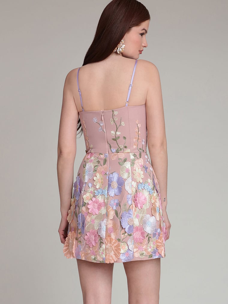 Victoria's Secret, Avec Les Filles Floral Appliqué Embroidered Mini Dress, Pastel Multi, onModelBack, 2 of 3