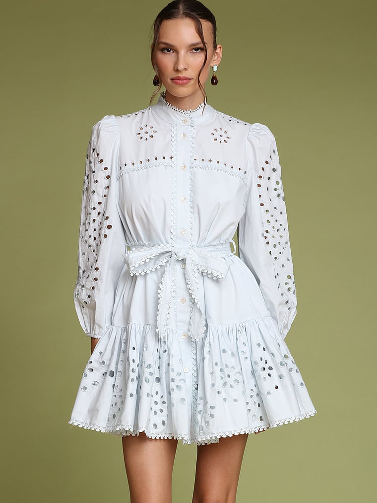 Victoria's Secret, Avec Les Filles Cotton Broderie Anglaise Shirtdress, Ice Blue, onModelFront, 1 of 4