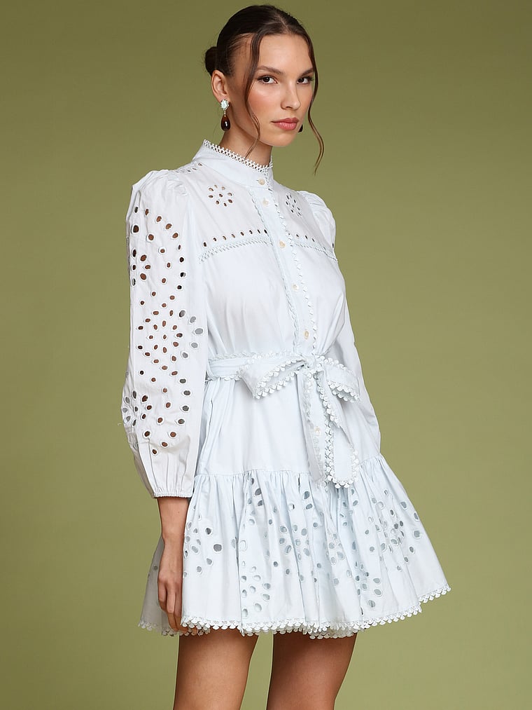 Victoria's Secret, Avec Les Filles Cotton Broderie Anglaise Shirtdress, Ice Blue, onModelSide, 3 of 4