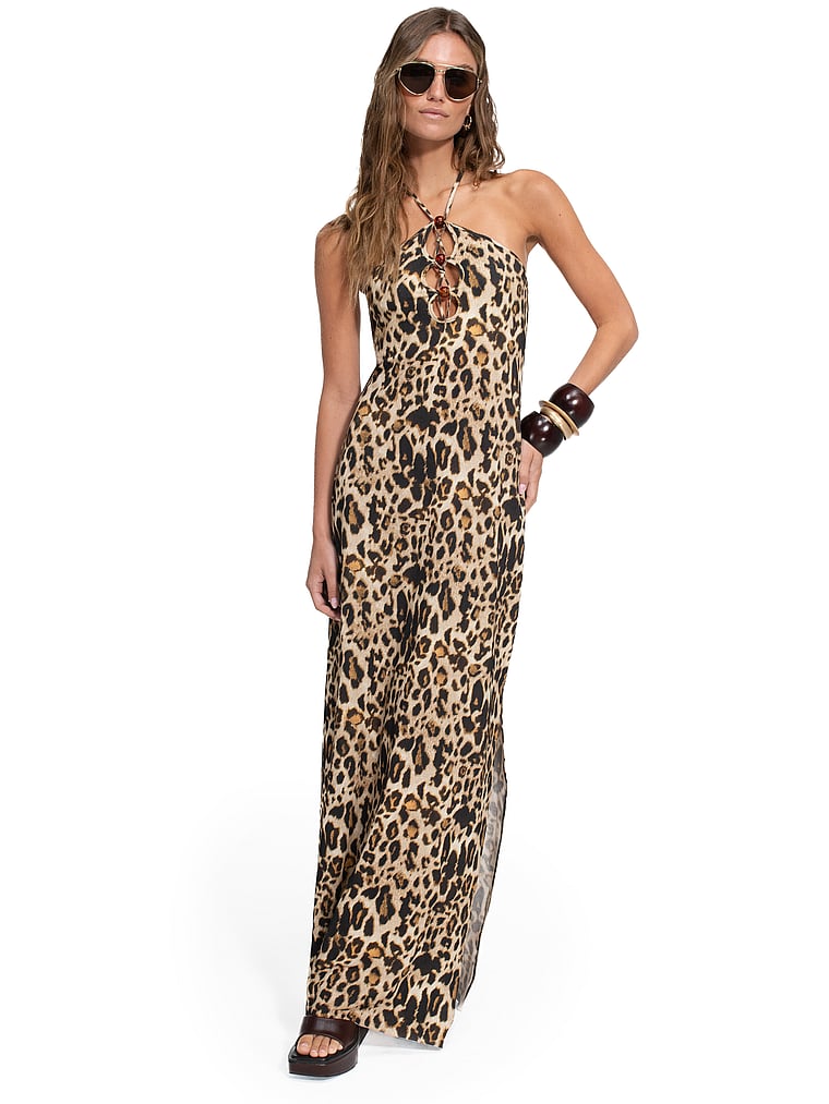 Victoria's Secret, Agua Bendita Elise Maxi Dress, Leopard Print, onModelFront, 1 of 4