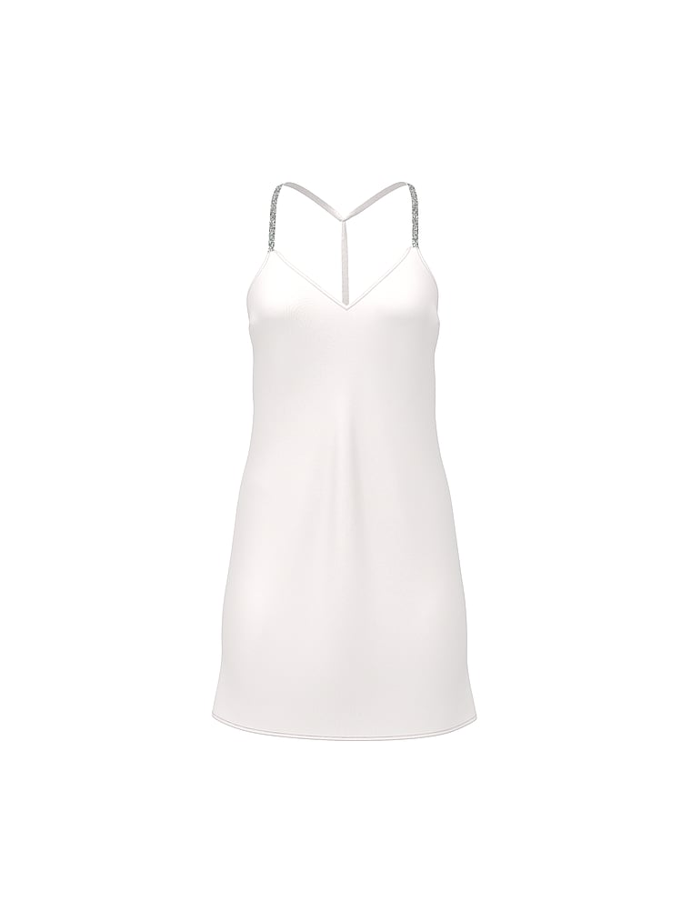 Victoria's Secret, Very Sexy Crystal Bow Satin Mini Slip, Coconut White, offModelFront, 3 of 3
