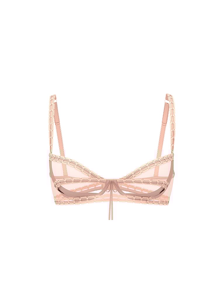Victoria's Secret, Dream Angels Wicked Unlined Daisy Chain Embroidery Balconette Bra, Peach, offModelFront, 3 of 3