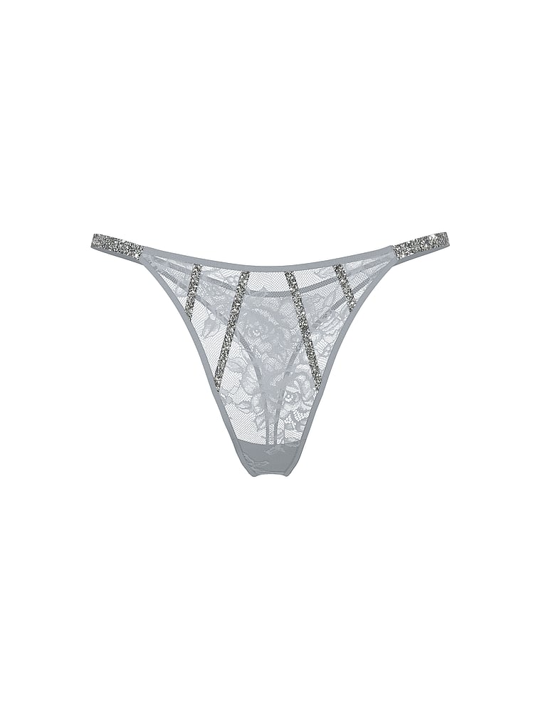 Victoria's Secret, Very Sexy Gradient Shine Strap Rose Lace V-String Panty, Sterling, offModelFront, 3 of 3