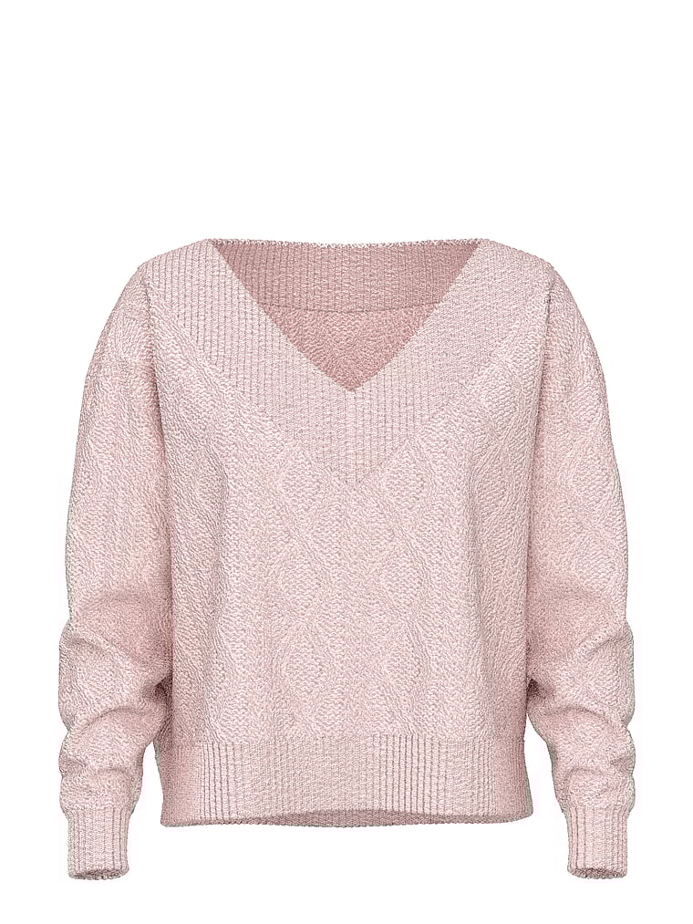 Oversized Cable Knit V-Neck Sweater