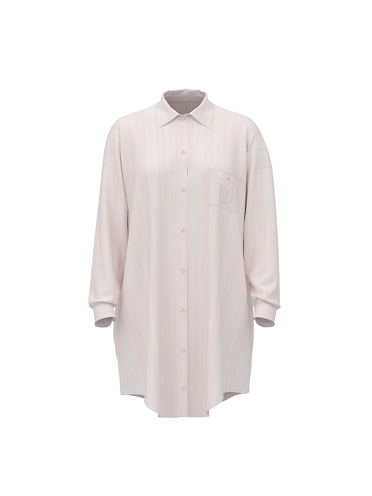 Victoria's Secret, Victoria's Secret Modal-Cotton Button-Front Sleepshirt, offModelFront, 3 of 4
