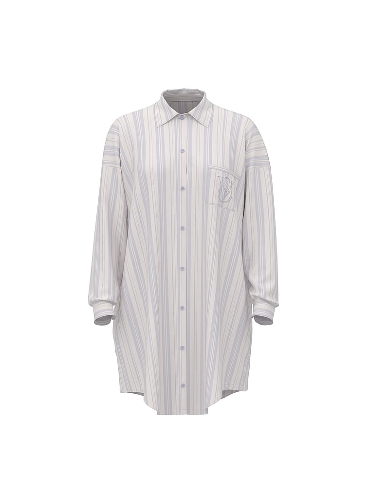 Victoria's Secret, Victoria's Secret Modal-Cotton Button-Front Sleepshirt, Icy Lavender Stripes, offModelFront, 1 of 4