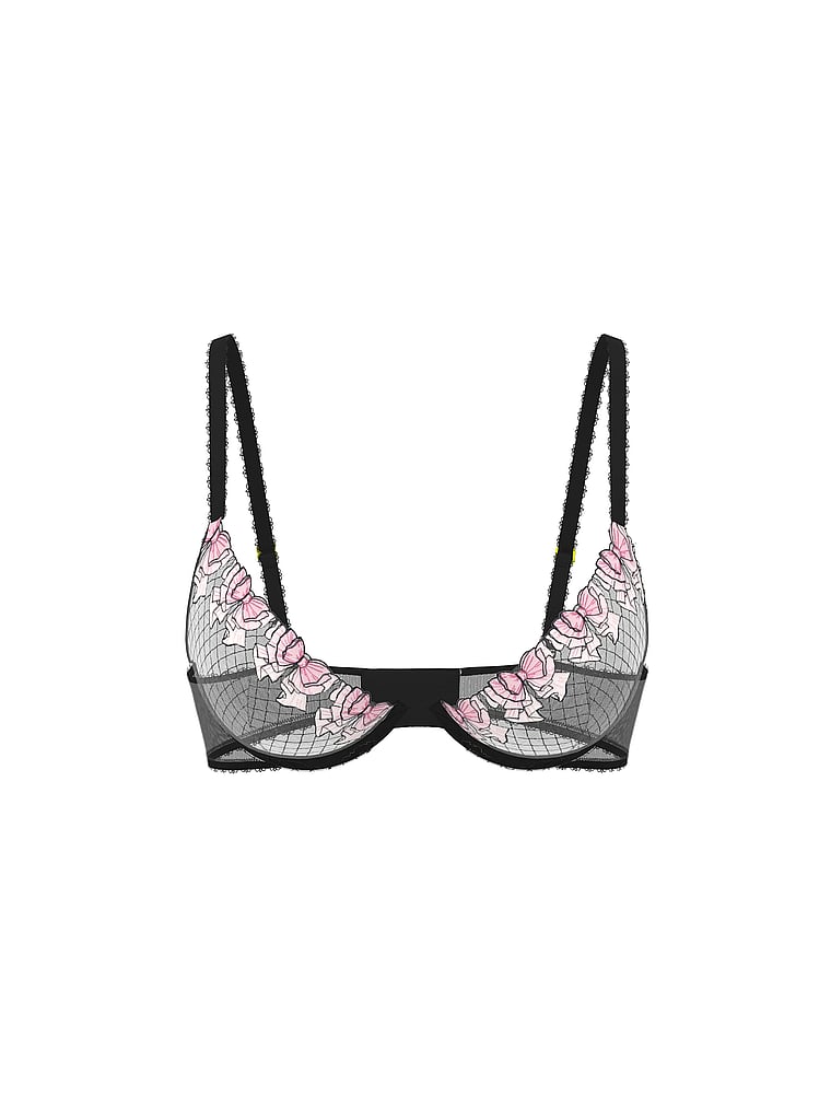 Victoria's Secret, Victoria's Secret Tease Unlined Bow Embroidery Demi Bra, Black Bows, offModelFront, 3 of 3
