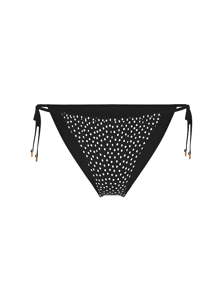 Victoria's Secret, Victoria's Secret Swim Side-Tie Itsy String Bikini Bottom, Black & White Dots, offModelFront, 4 of 4