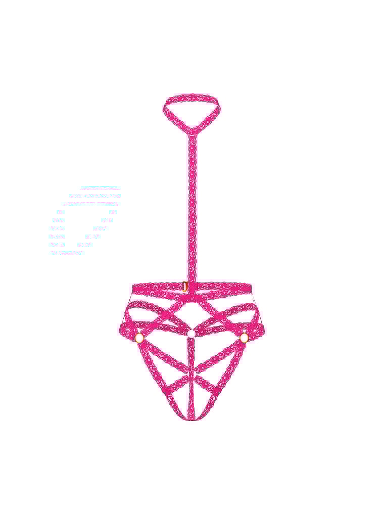 Victoria's Secret, Very Sexy Rose Hardware Lace Strappy Naked Playsuit, Enchanted Pink, offModelFront, 3 of 4