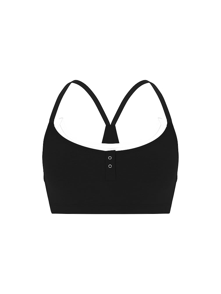 PINK All-Day Cotton™ Double Up Henley Bra, Pure Black, offModelFront, 3 of 3