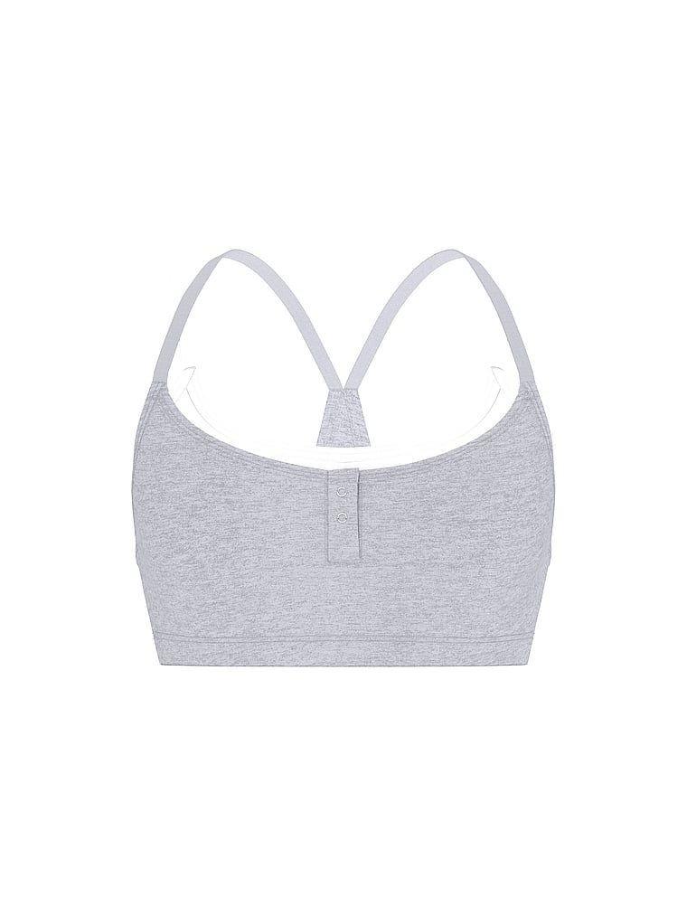 PINK All-Day Cotton™ Double Up Henley Bra, Medium Heather Grey, offModelFront, 3 of 3