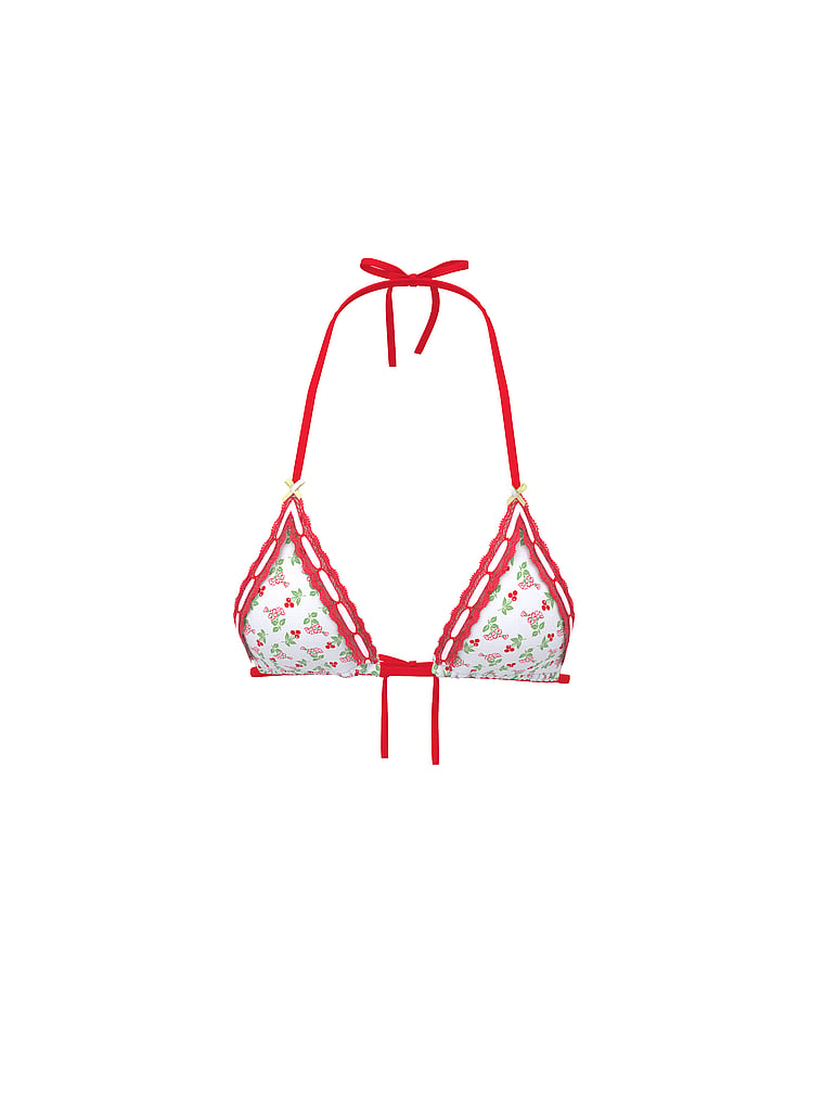 PINK by Frankies Bikinis Cape May Bikini Top, Cherry Flowers, offModelFront, 4 of 4