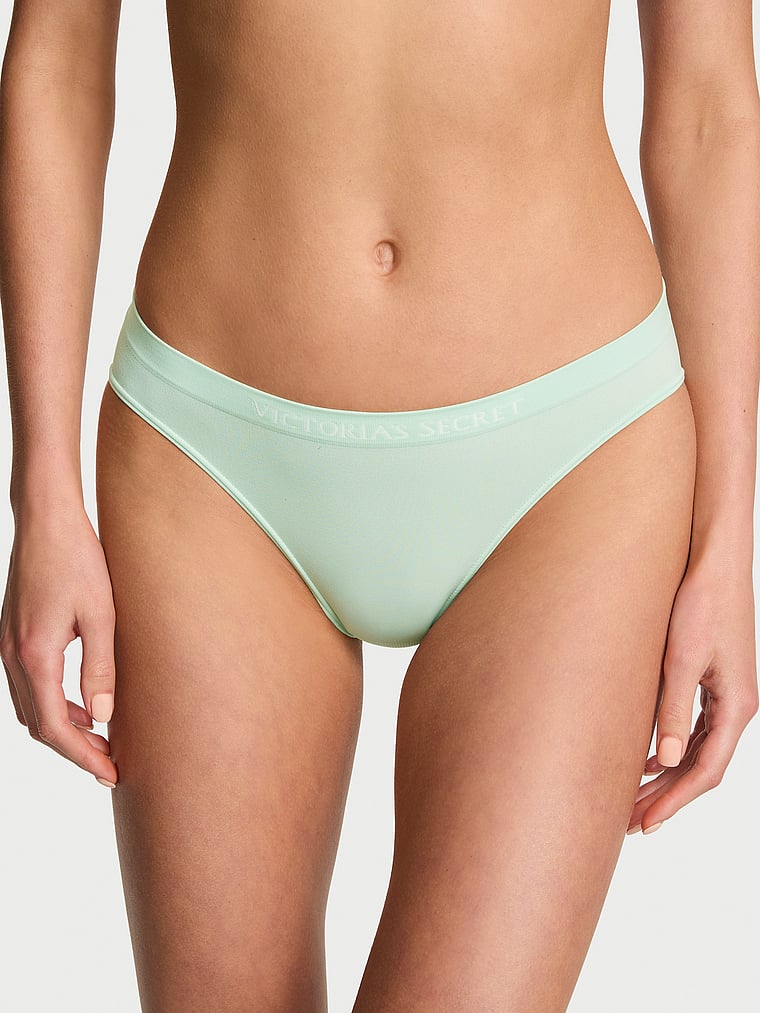 Victoria's Secret, Seamless Seamless Bikini Panty, Mint, onModelFront, 1 of 3 Aga is 5'10" and wears Small