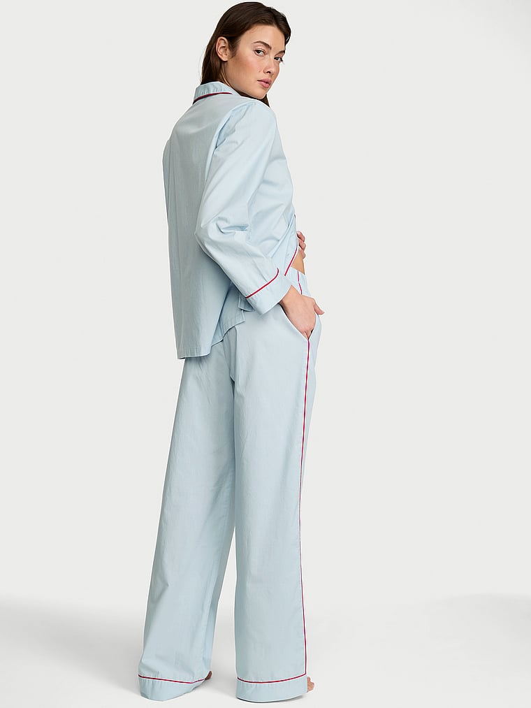 Victoria's Secret, Victoria's Secret Heritage Cotton Long Pajama Set, Celestial Blue, onModelBack, 2 of 4 Kennidy is 5'11" or 180cm and wears S/Long