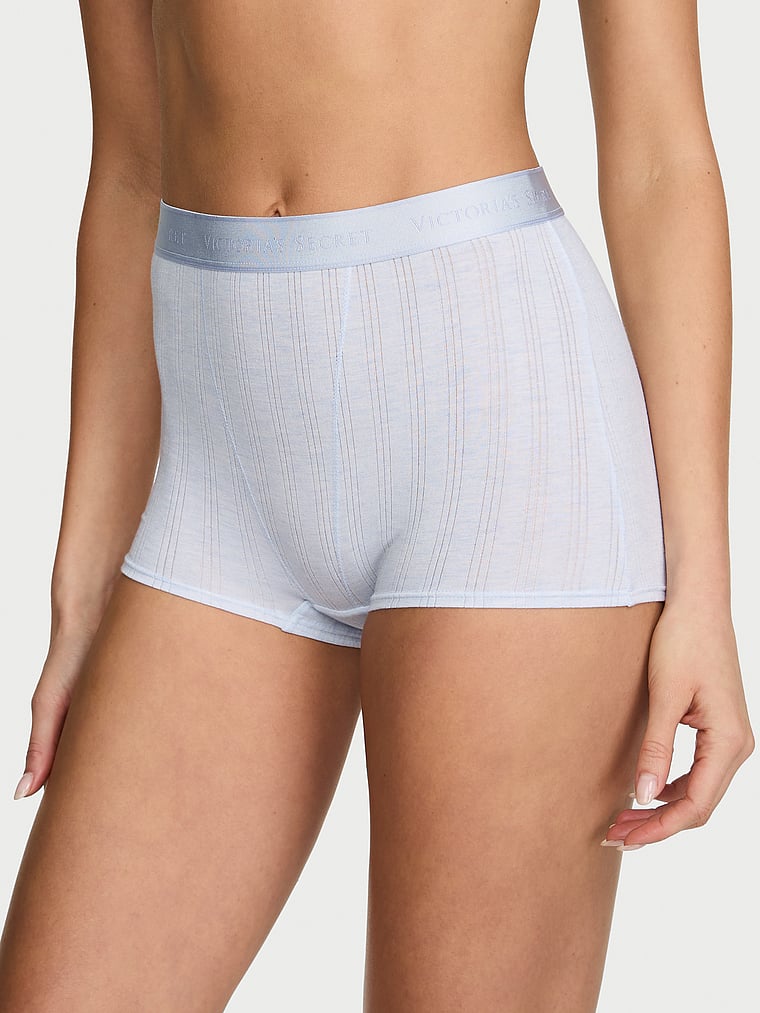 Victoria's Secret, Cotton Logo Cotton High-Waist Boyshort Panty, Heather Air Blue, onModelFront, 1 of 3 Kennidy is 5'11" or 180cm and wears Small