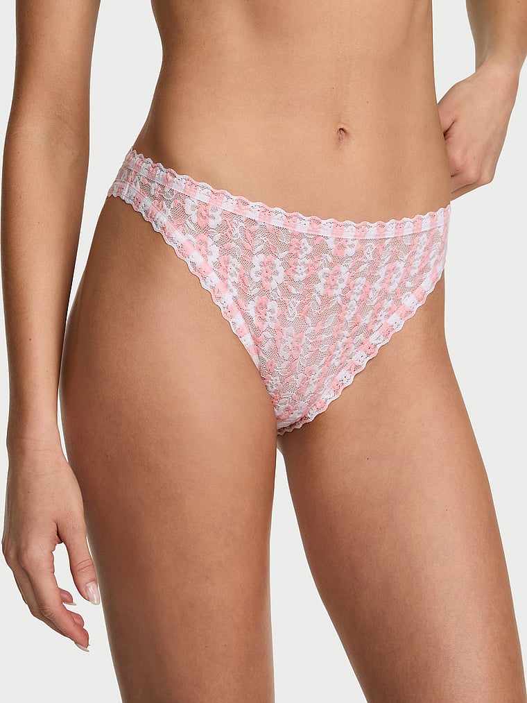 Victoria's Secret, The Lacie Lace Brief Panty, Pretty Blossom Iconic Stripe, onModelFront, 1 of 3 Kennidy is 5'11" or 180cm and wears Small