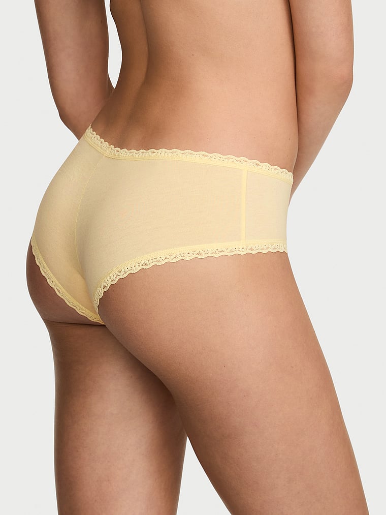 Victoria's Secret, Lace Trim Cotton Pointelle Lace-Waist Cheeky, Sunny Honey, onModelBack, 2 of 3 Kennidy is 5'11" and wears Small