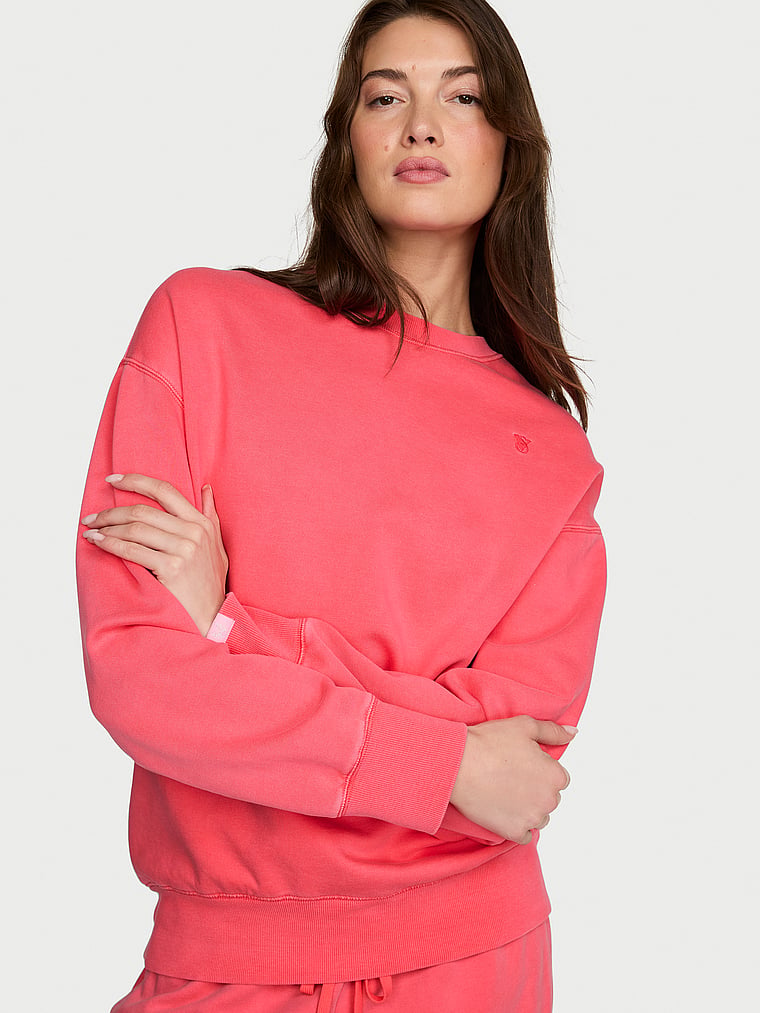 Victoria's Secret, Angel Essentials Iconic Fleece Crewneck Sweatshirt, Poppy, onModelSide, 3 of 4