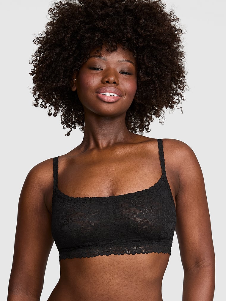PINK Wink PINK Wink™ Unlined Scoop Bralette, Black, onModelFront, 1 of 3 Fanta is 5'11" and wears 34D or Medium