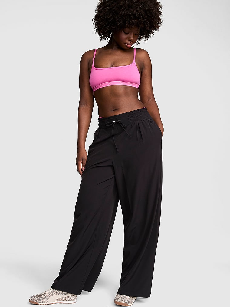 PINK Tech Woven Straight-Leg Pants, Black, onModelFront, 1 of 3 Fanta is 5'11" or 180cm and wears Medium