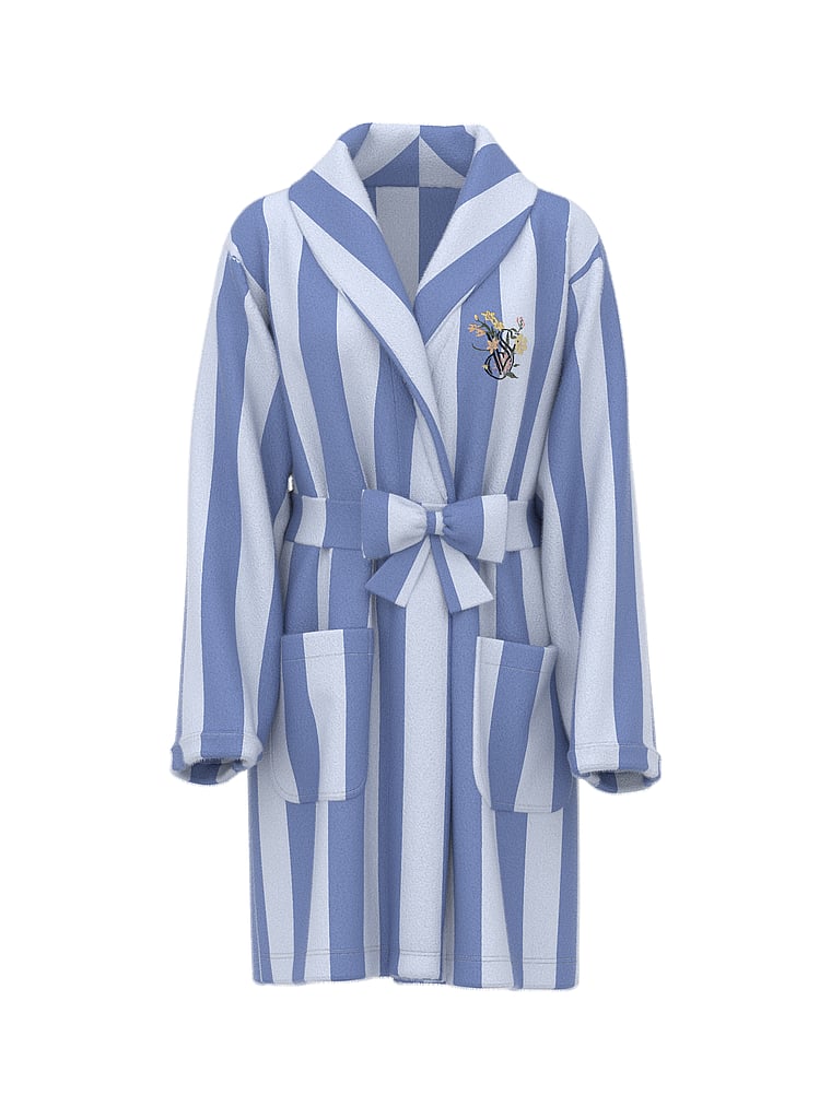 Victoria's Secret, Victoria's Secret Cozy Plush Robe, Thunder Blue Stripes, offModelFront, 3 of 3