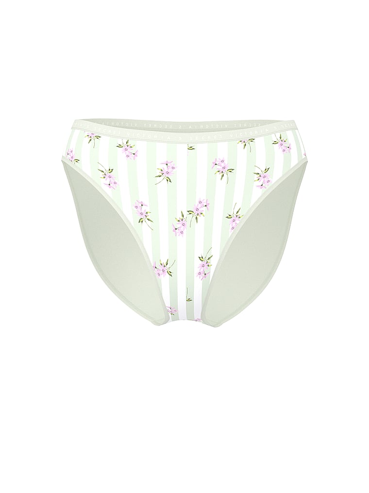 Victoria's Secret, Victoria's Secret Stretch Pointelle High-Leg Brief Panty, Mint Floral Stripe, offModelFront, 3 of 3