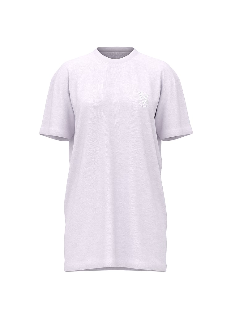 Victoria's Secret, Victoria's Secret 100% Cotton Oversize Sleep Tee, VS White, offModelFront, 3 of 4