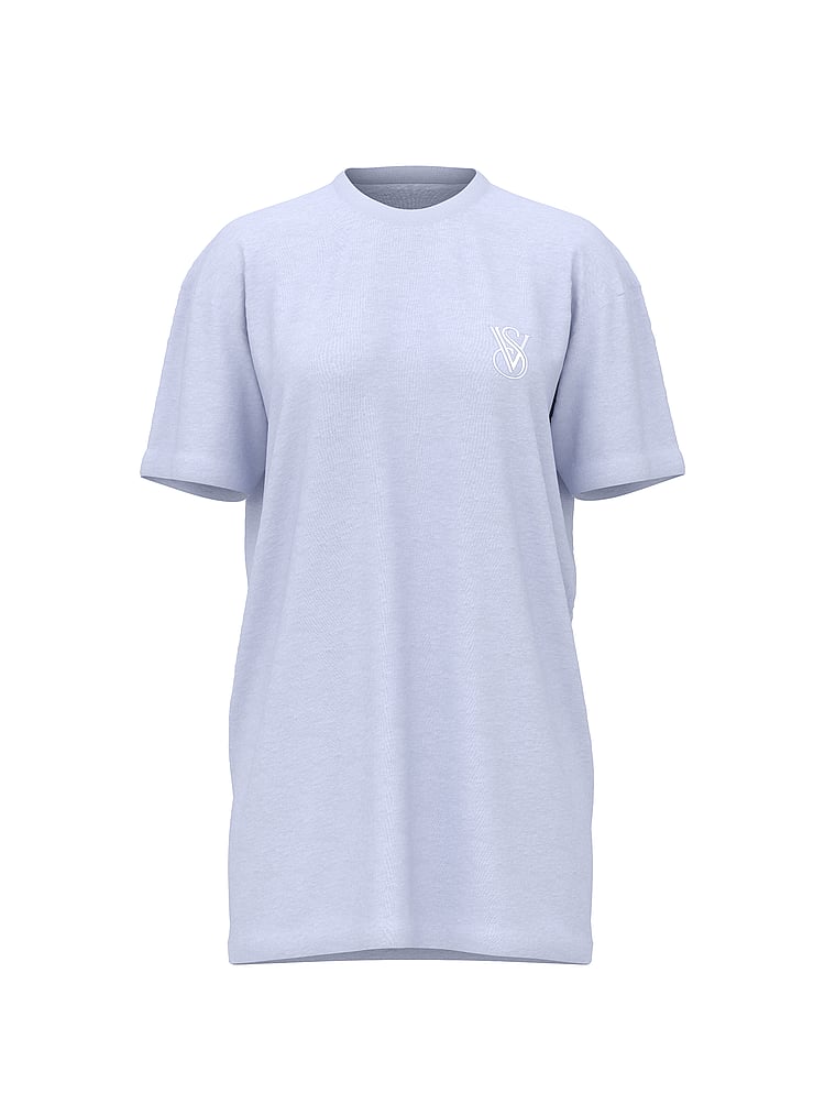 Victoria's Secret, Victoria's Secret 100% Cotton Oversize Sleep Tee, Heather Air Blue, offModelFront, 3 of 4