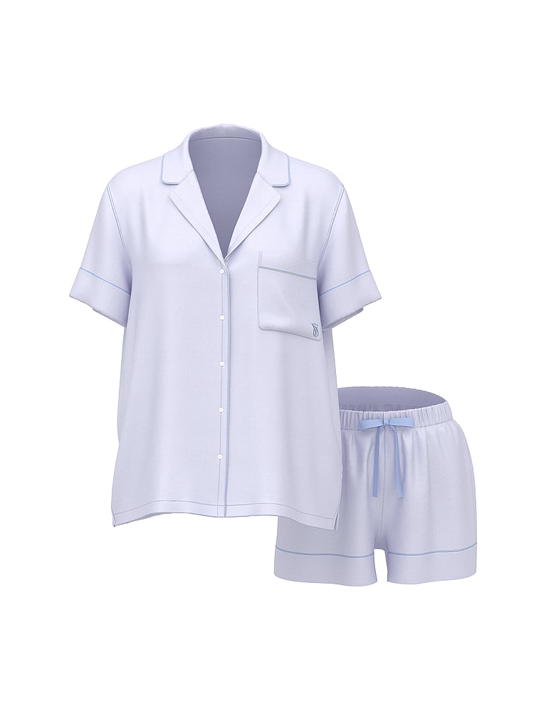Victoria's Secret, Victoria's Secret Signature Satin Short Pajama Set, Icy Lavender, offModelFront, 3 of 4