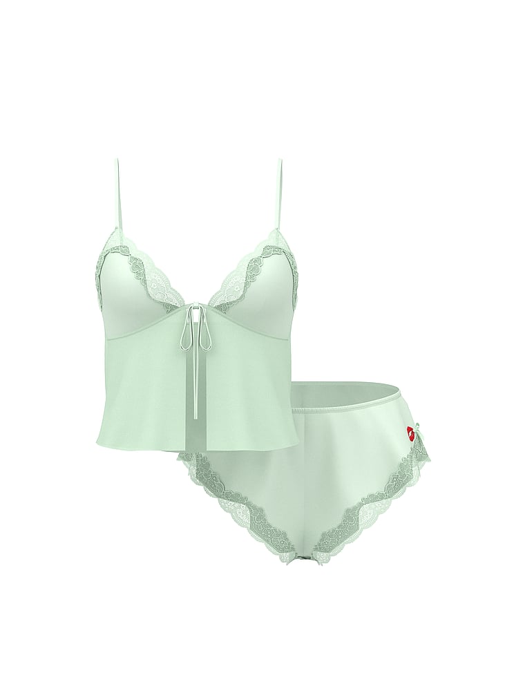 Victoria's Secret, Victoria's Secret Tease Satin & Chiffon Flyaway Cami Set, Mint, offModelFront, 3 of 3