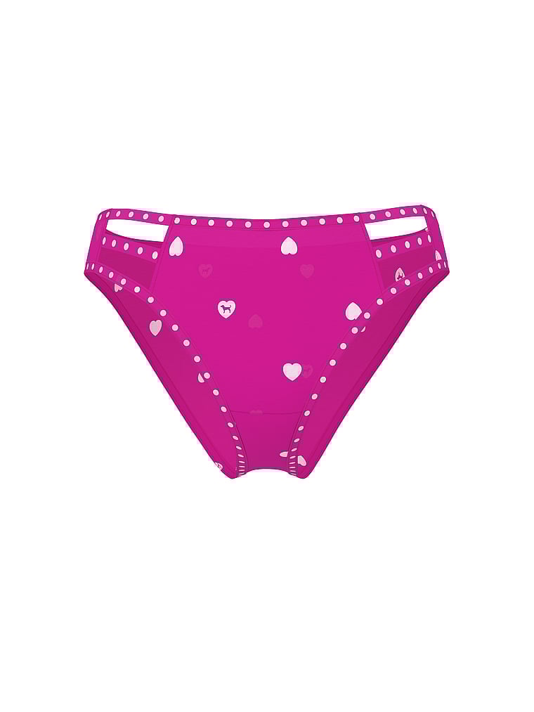 PINK  Logo Cotton Cheeky Panty, Pink Fire Heart Dog Print, offModelFront, 3 of 3