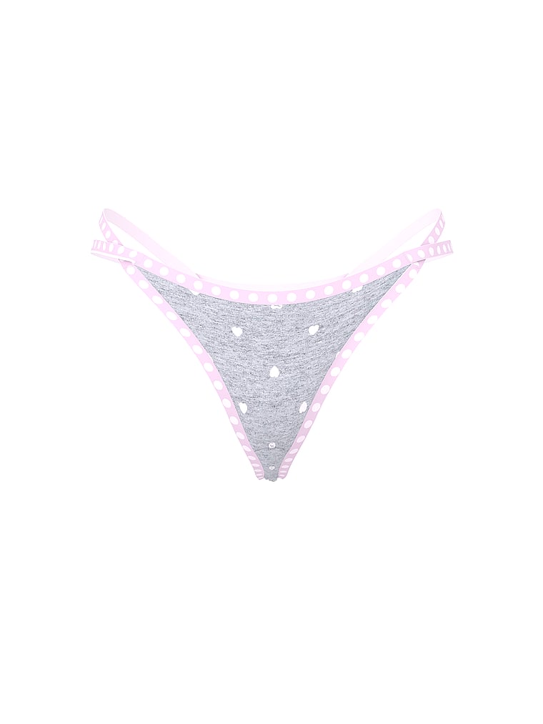 PINK Logo Cotton High-Leg Thong Panty, Medium Heather Grey Heart Dog Print, offModelFront, 3 of 3