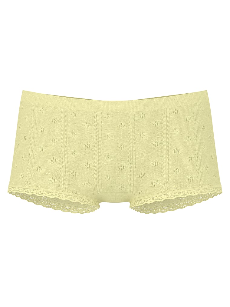 Victoria's Secret, Seamless Seamless Rib Lace-Trim Boyshort Panty, Lemonade, offModelFront, 1 of 3