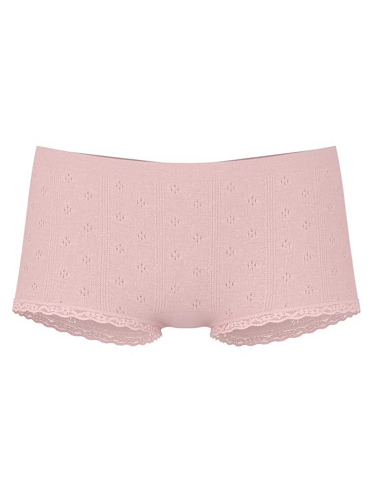 Seamless Pointelle Lace-Trim Boyshort Panty