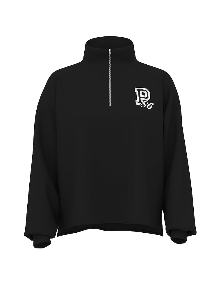 PINK Campus Fleece™ Quarter-Zip Straight-Cut Sweatshirt, Logo Pure Black, offModelFront, 3 of 3