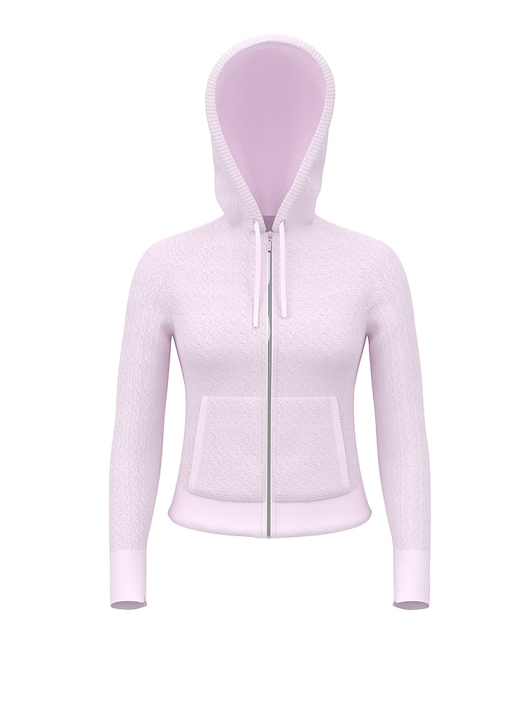 Buy Hudson Cable Knit Full Zip Hoodie, Pink Tulip - Order Hoodies