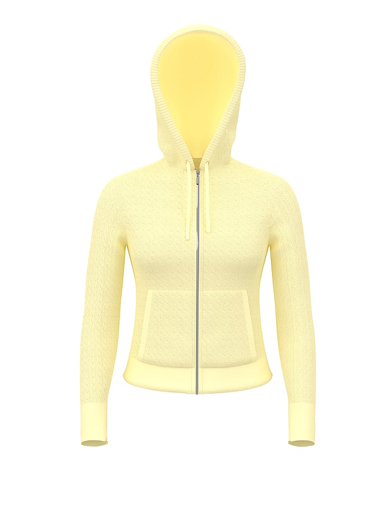 PINK by Frankies Bikinis Hudson Cable Knit Full Zip Hoodie, Mellow Yellow, offModelFront, 4 of 4