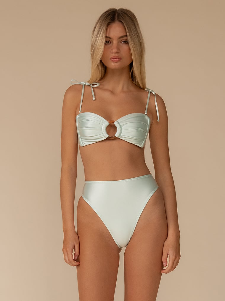 Victoria's Secret, Montce Seafoam Silkie Tori Ties Bandeau Top, Seafoam Silkie, onModelFront, 1 of 3