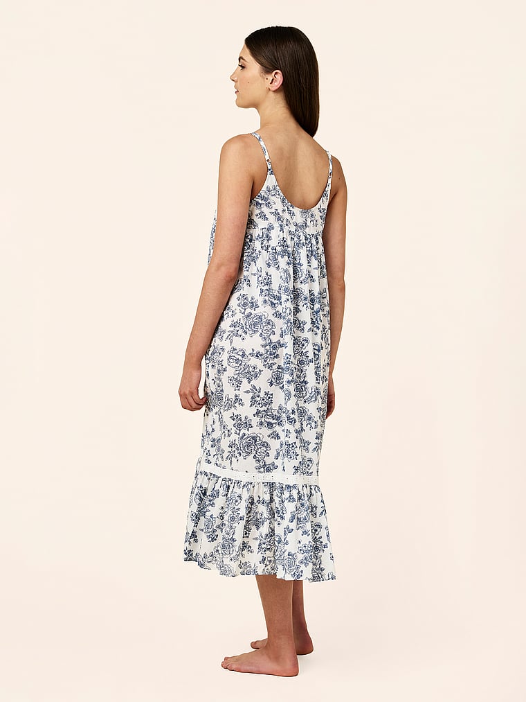 Victoria's Secret, Papinelle Nostalgia Strappy Lace-Trim Nightie, Blue Floral, onModelBack, 2 of 4