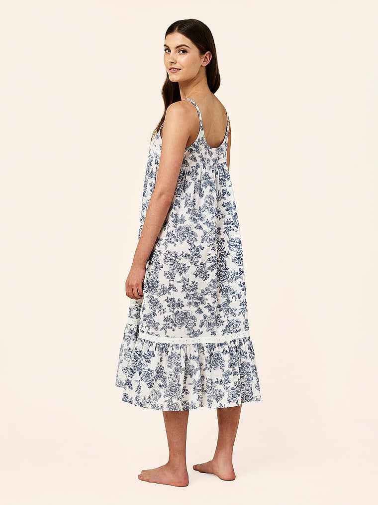 Victoria's Secret, Papinelle Nostalgia Strappy Lace-Trim Nightie, Blue Floral, onModelSide, 3 of 4