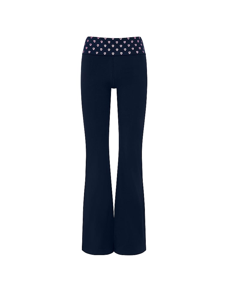 PINK All-Day Cotton™ Foldover Flare Leggings, Noir Navy Foil, offModelFront, 3 of 3