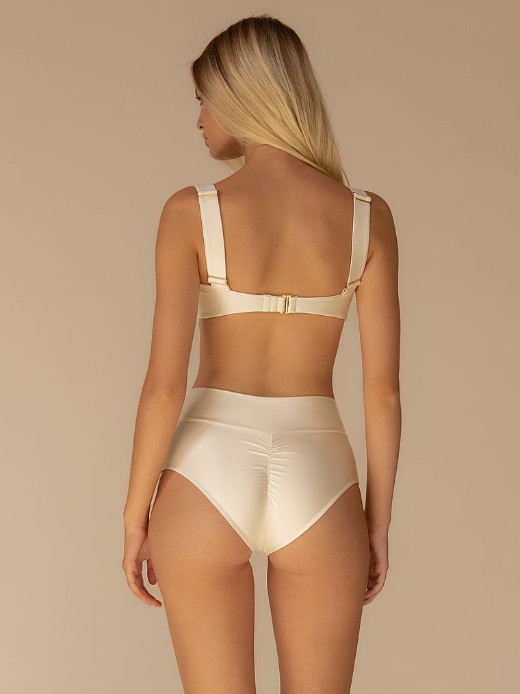 Victoria's Secret, Montce Cream Silkie Added Coverage High Rise Bikini Bottom, Cream Silkie, onModelBack, 2 of 4